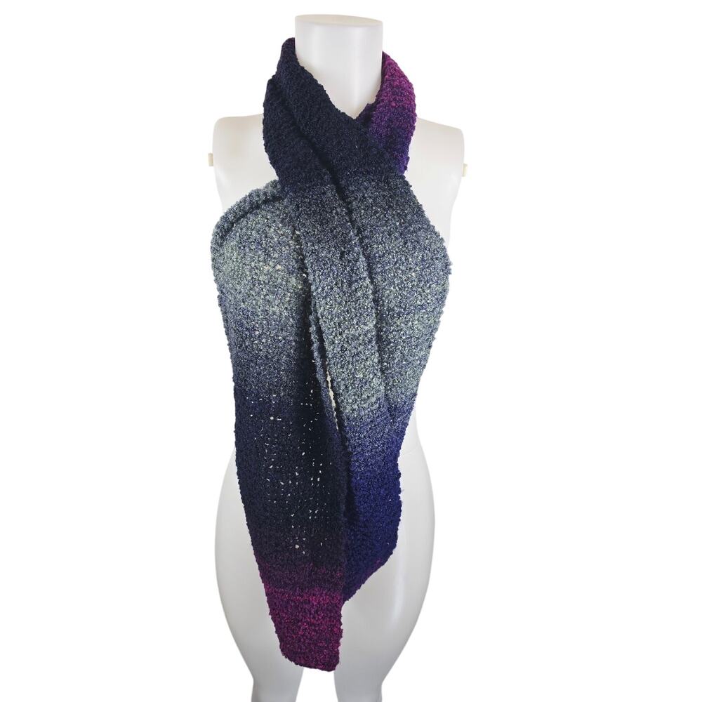 Handmade Knited Infinity Purple Gray Scarf 34" X 9.5" Laying Flat